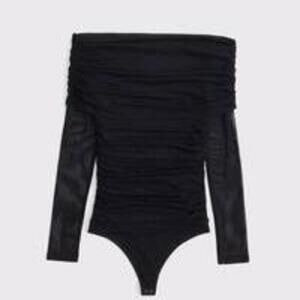 Abercrombie Women's Long-Sleeve Mesh Foldover Bodysuit in Black